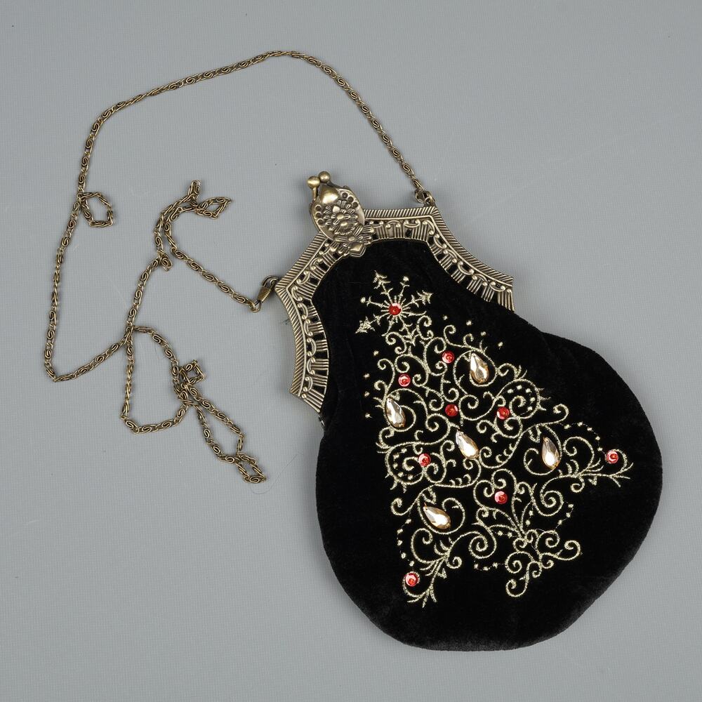 CBOCS Vintage Style Velvet Evening Bag Embroidered Christmas Tree Kiss Lock
